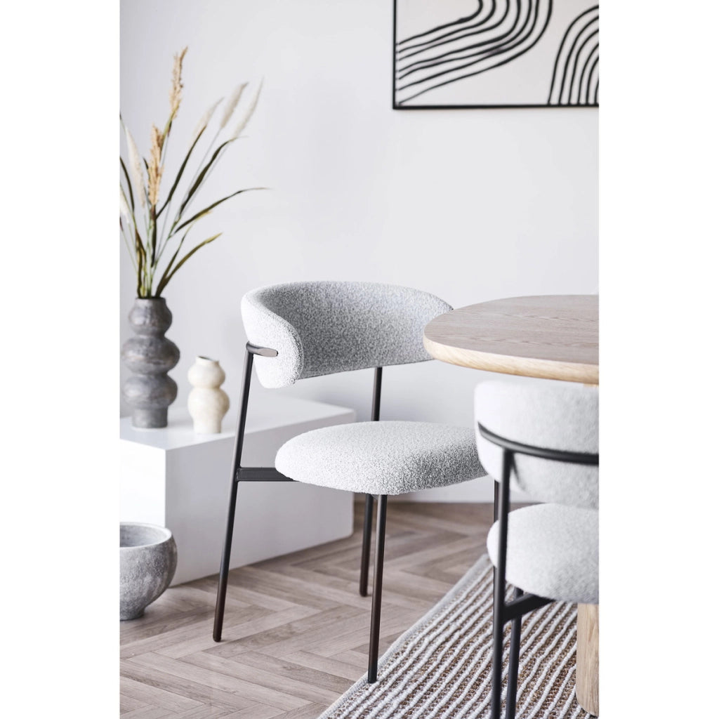Set 2 sedie da pranzo Mira in Bouclé Sabbia con Gambe Nere