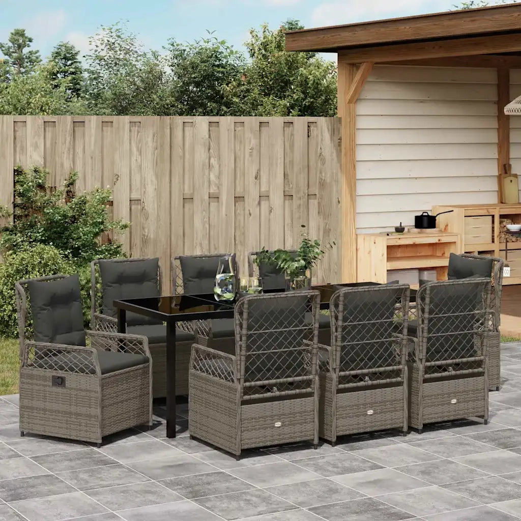 Set da Pranzo per Giardino 9 pcs Grigio polyrattan 3381001
