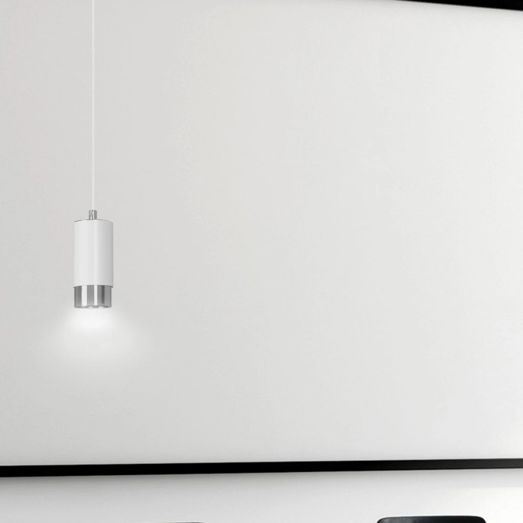 Lampada a sospensione Fumiko in acciaio bianco e dettagli cromati