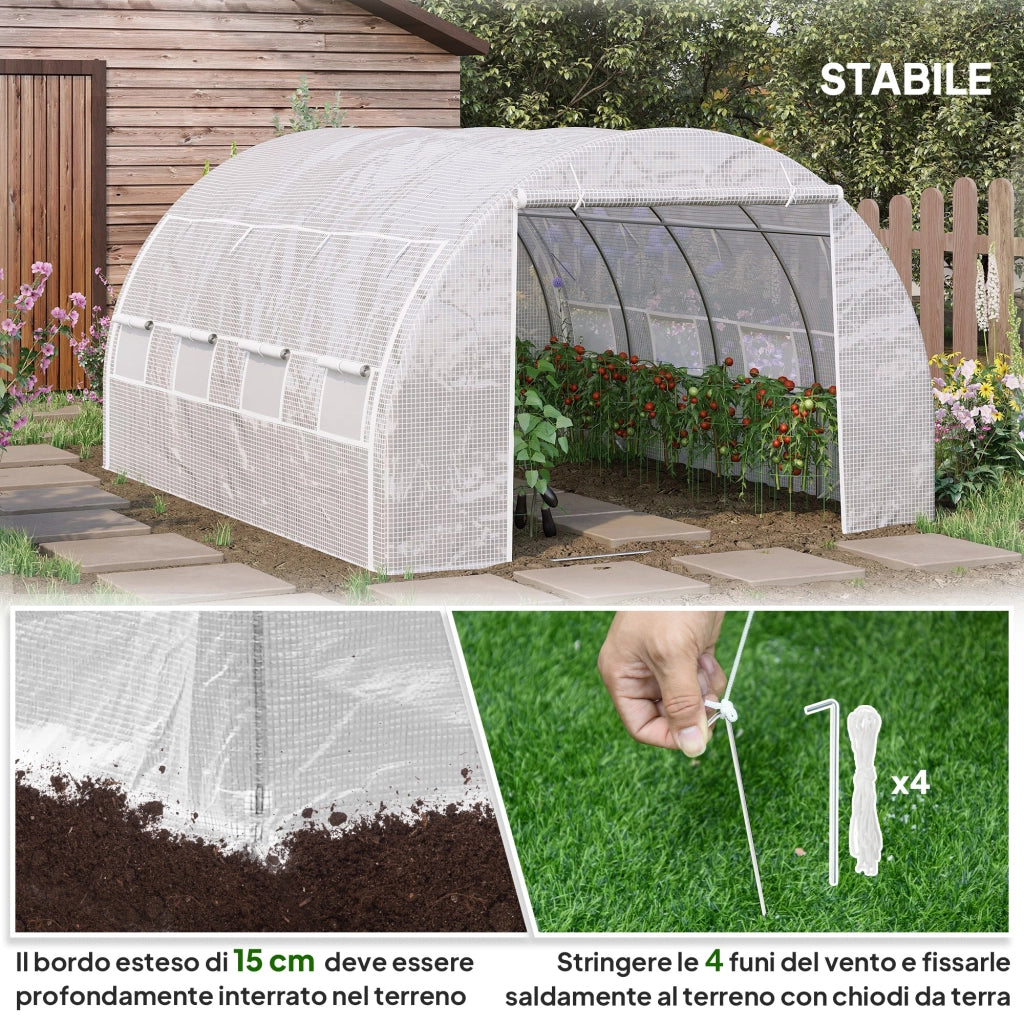 Serra da Giardino in Acciaio Zincato e PE con Finestre Avvolgibili ¨C Zephmum ¨C 3.97x3x2 m, Bianco