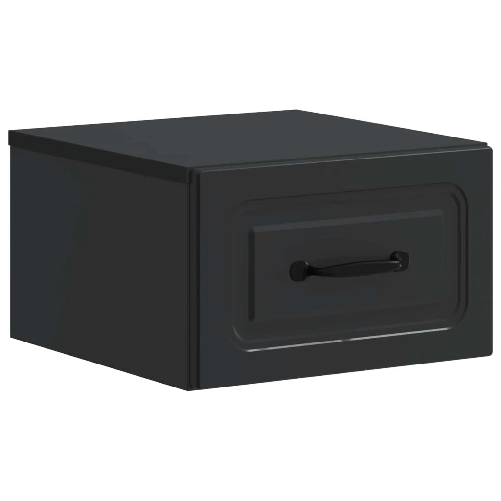 Comodino | Armadio da Notte | Mobiletto da notte a muro con cassetto Nero 34,5 x 33 x 20 cm