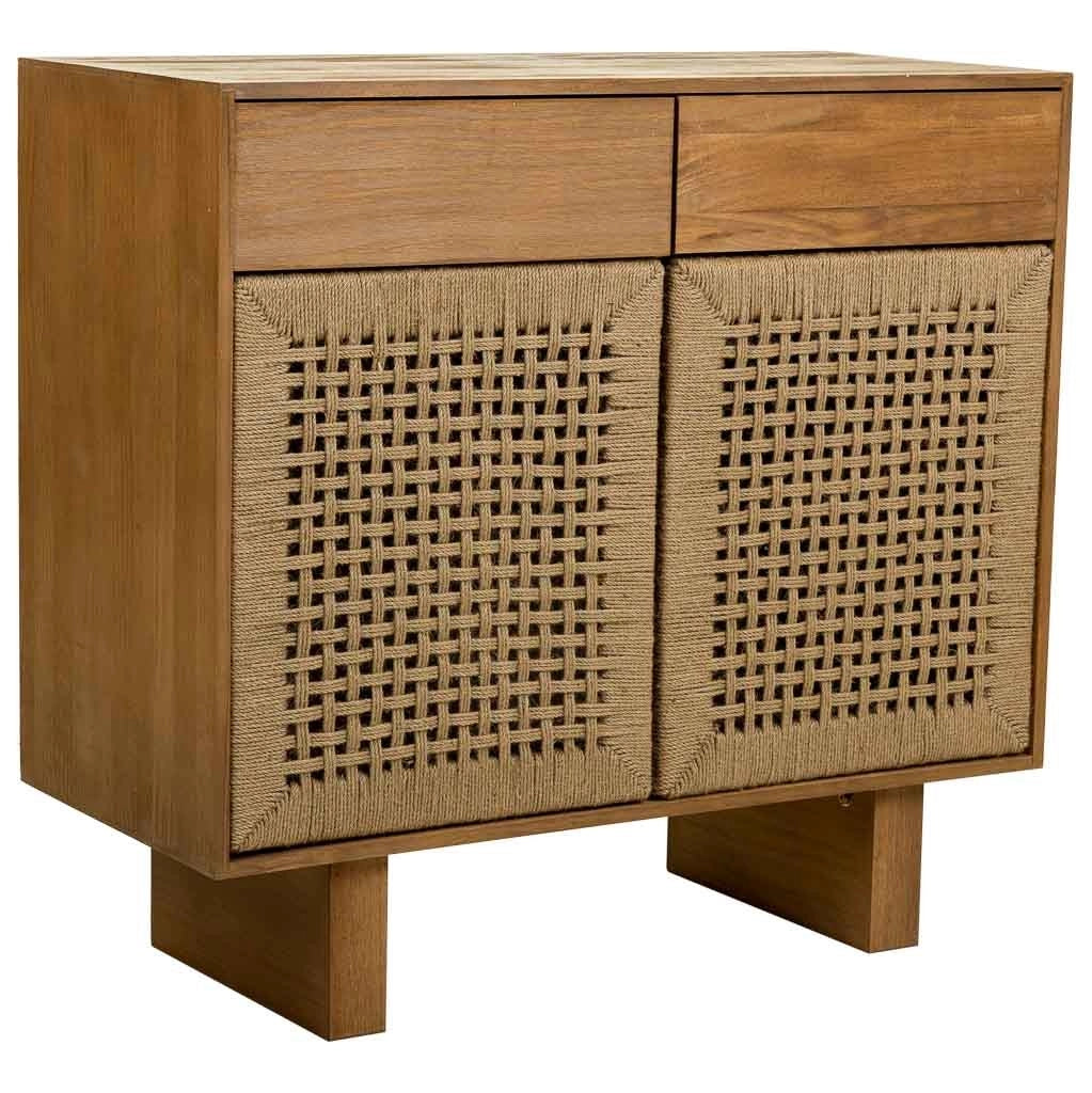 Mobile da ingresso in legno e corda intrecciata marrone 80x36x75h