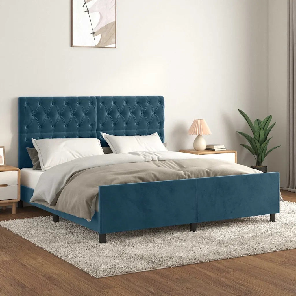 Giroletto con Testiera Blu Scuro 160x200 cm in Vellutocod mxl 121898