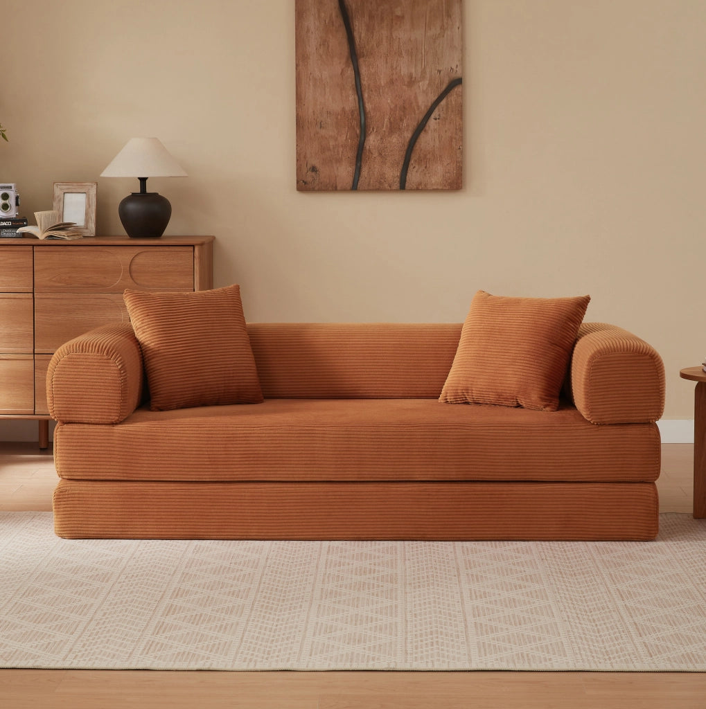 Divano letto pieghevole terracotta in schiuma; modulare per una persona