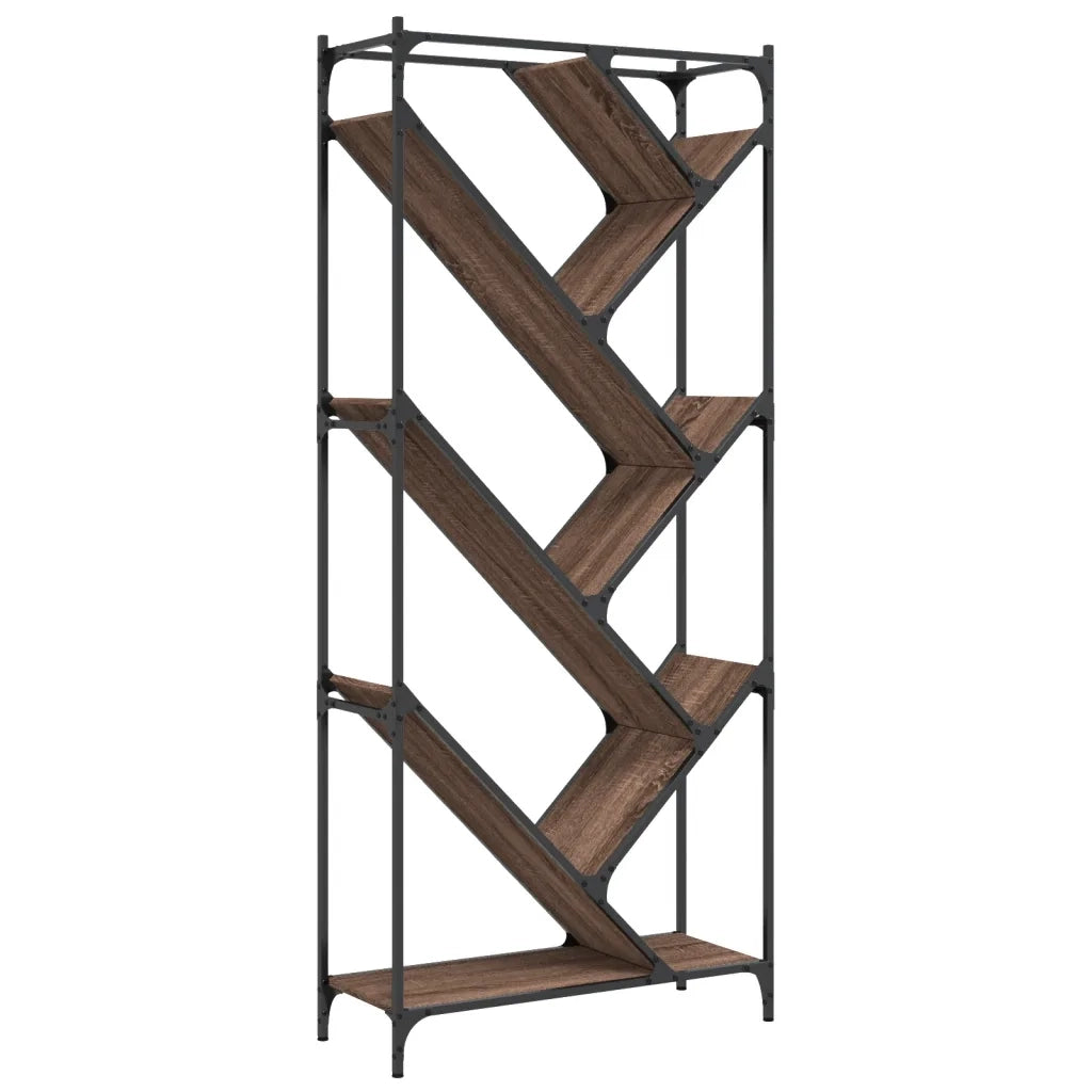 Libreria-Scaffale per Libri-Mobile di Stoccaggio Rovere Marrone 79x30x180cm Legno Multistrato e Metallo