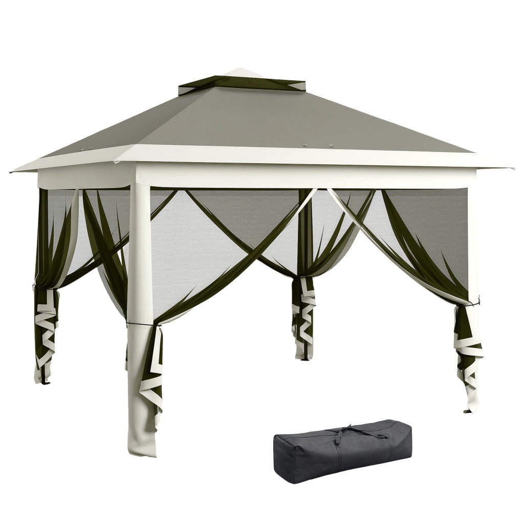 EasyComfort Gazebo da Esterno ad Altezza Regolabile con Zanzariere, in Metallo e Tessuto Oxford, 3.3x3.3x2.8 m, Grigio Scuro