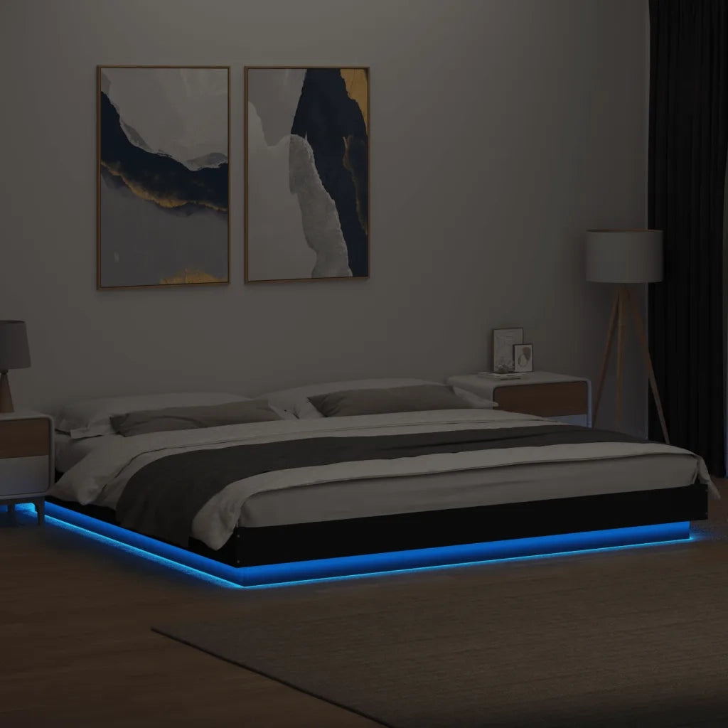 Giroletto con Luci LED Nero 180x200 cm in Legno Multistrato 3281078