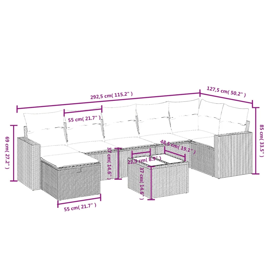 Set Divano da Giardino 8pz con Cuscini Grigio Chiaro Polyrattan 3263518