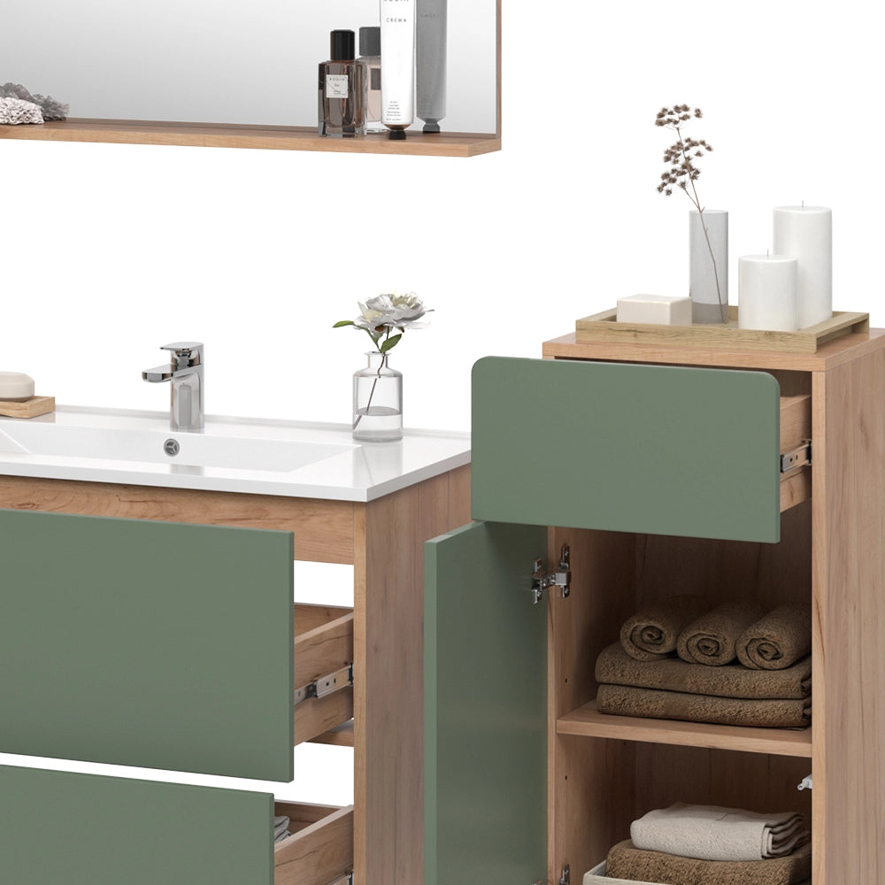 Vicco Set di mobili da bagno Goldkraft rovere/verde 4 pezzi con unità midi