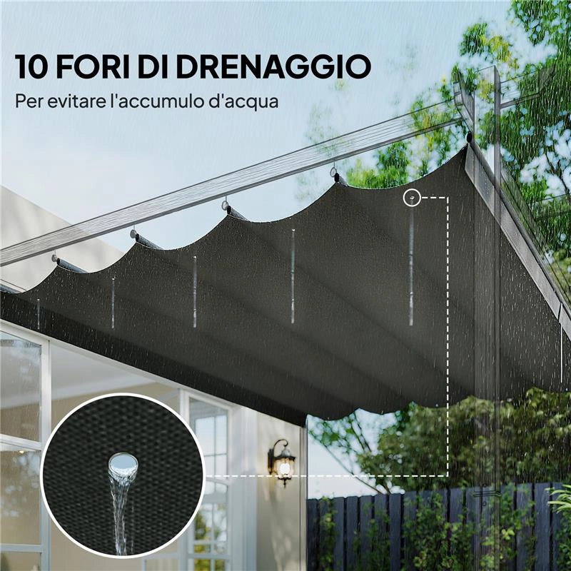TETTUCCIO DI RICAMBIO PER GAZEBO 3X3 M CON 10 FORI DI DRENAGGIO, GRIGIO CHIARO