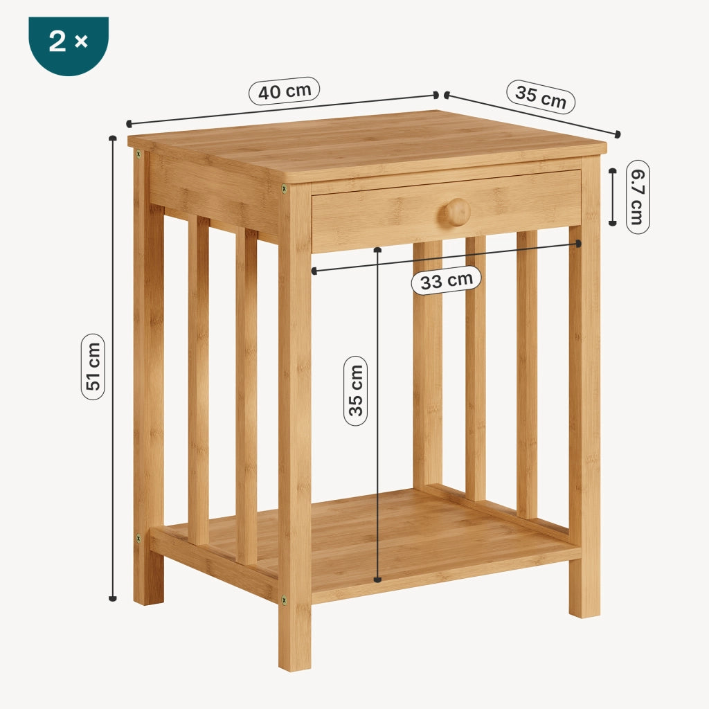 Set di 2 Comodini Ranua Tavolini con Cassetto in Bambù - Colore Naturale [en.casa]