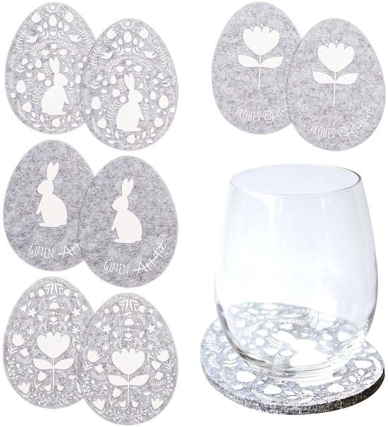 Decorazione di Pasqua in carta - 8 piedini in velluto - Motivo uovo - in grigio e bianco con alta qualità stampa - Decorazione da tavola festiva - Set 1