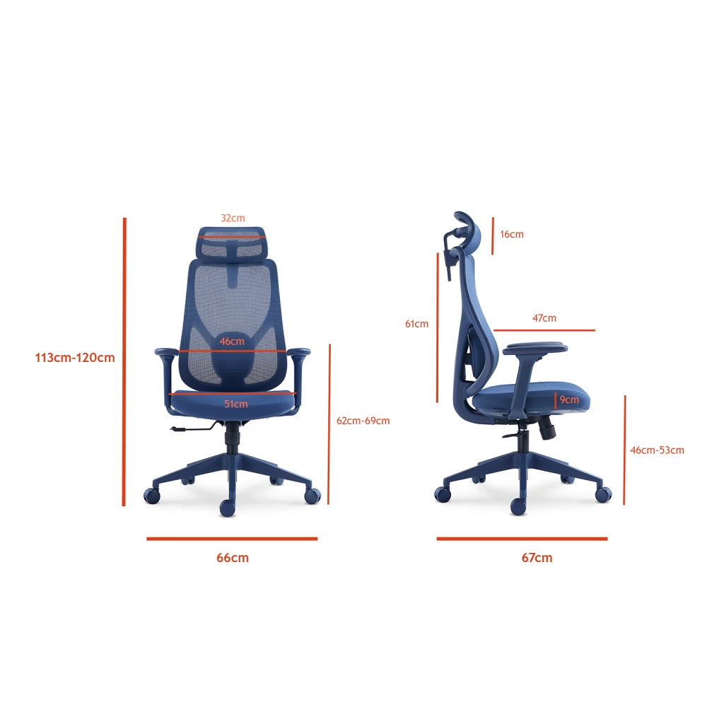Sedia studio Hispanohogar altezza regolabile in tessuto blu
