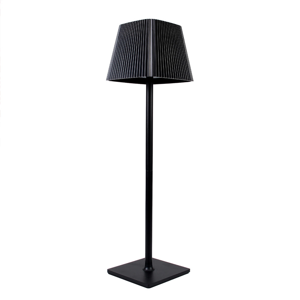 LAMAPADA LED DA TAVOLO NERA RICARICABILE CON PARALUME QUADRATO PLISSETTATO - LUCE DIMMERABILE A 3 TEMPERATURE COLORE SENSORE CREPUSCOLARE RICARICA SOLARE