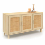 IDMarket - 113 cm ELIN Credenza bassa vintage a 3 ante con effetto canna naturale