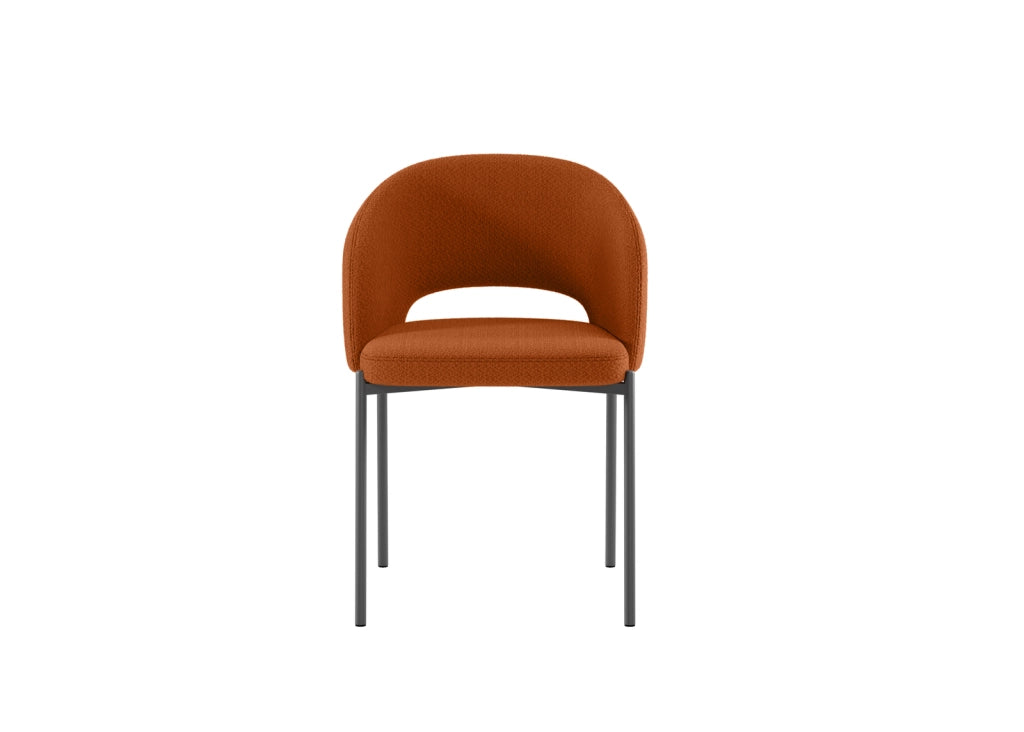 Sedia da pranzo Greta in tessuto arancio con struttura in metallo, design moderno ed ergonomico, misure 55,5x52x78,5 cm - Greta Collection