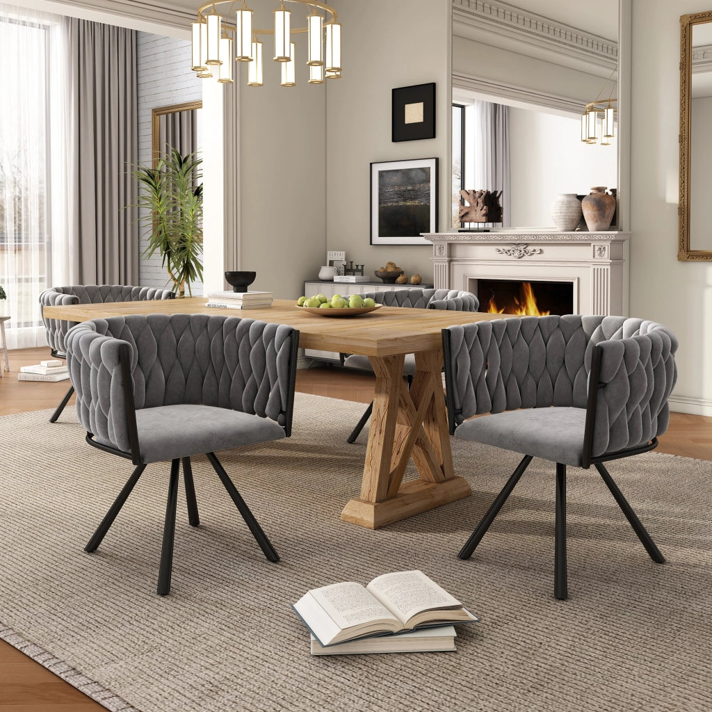 Set di 2 sedie da pranzo girevoli in velluto grigio con schienale ergonomico e struttura in acciaio