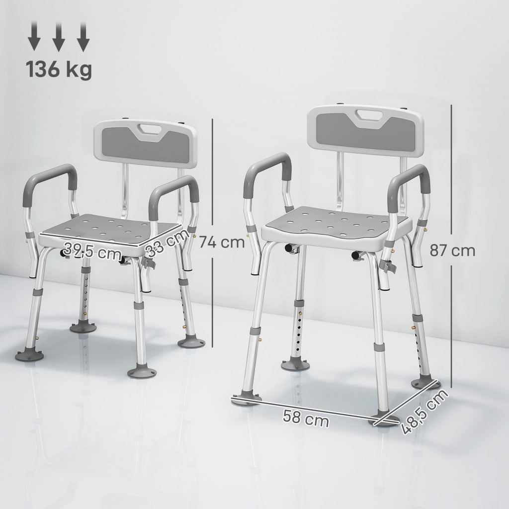 Sgabello da doccia regolabile ¨C zephmum ¨C bianco e grigio 56.5x53.5x87 cm