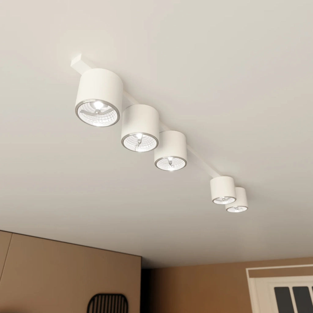 Plafoniera Moderna 5 Luci Faretti Ptah In Acciaio Bianco