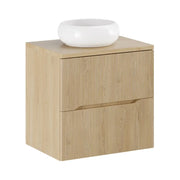 Set bagno sospeso NATURA 60cm: mobile sotto lavabo + piano per lavabo + lavabo da appoggio rotondo bianco