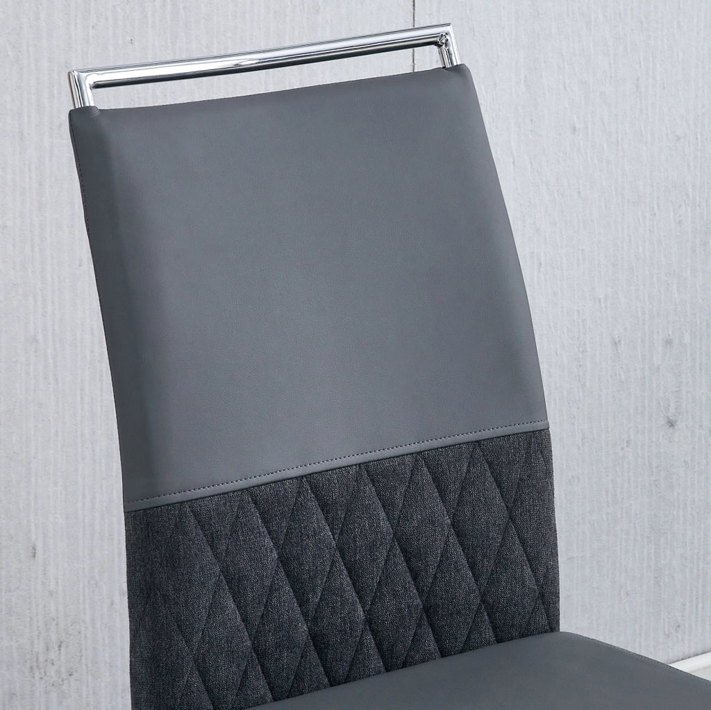 Sedia da pranzo moderna ergonomica con schienale in PU e lino; struttura in metallo grigio