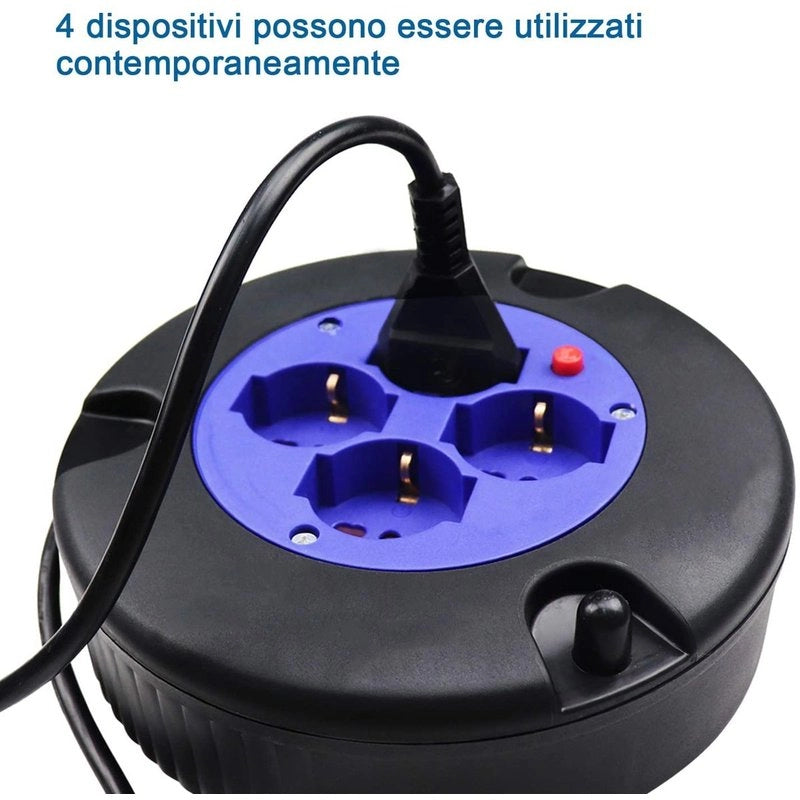 Avvolgicavo Elettrico Prolunga Elettrica 5 Metri 4 Prese Polivalenti Schuko + 10A/16A Spina 16A