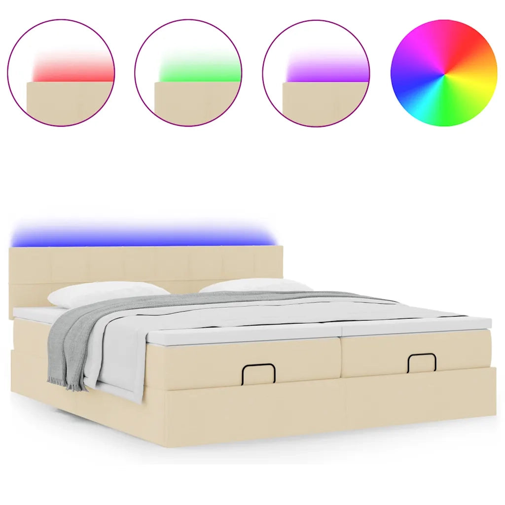 Struttura Letto Pouf con Materassi Crema 160x200 cm in Tessuto 3312841
