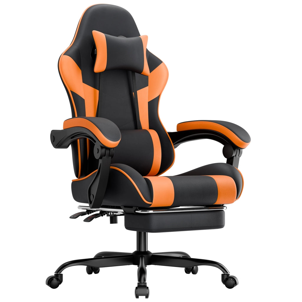 Sedia da ufficio ergonomica da gaming con supporto lombare, poggiatesta e braccioli sincronizzati in PVC arancione