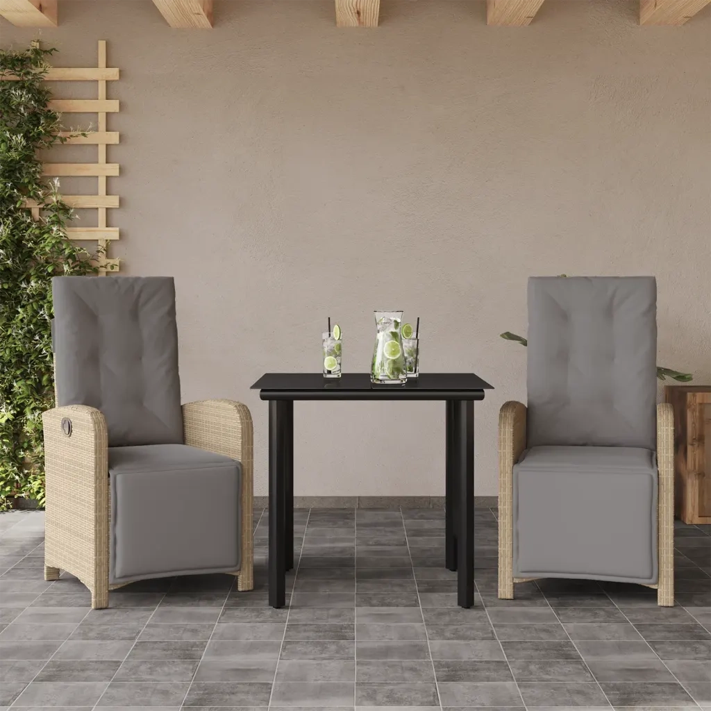 Set da BistrÃ² 3 pz con Cuscini Beige in Polyrattancod mxl 87976