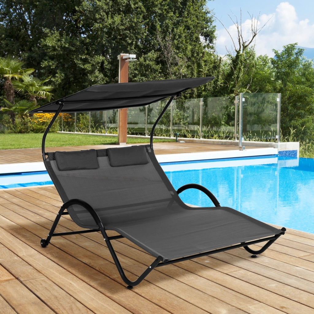Chaise longue da esterno con cuscino e ruote ¨C zephmum ¨C acciaio e poliestere grigio scuro