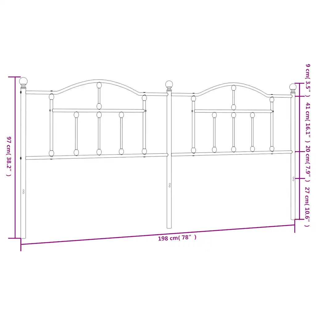 Testiera | Testata di Ricambio in Metallo Nero 193 cm