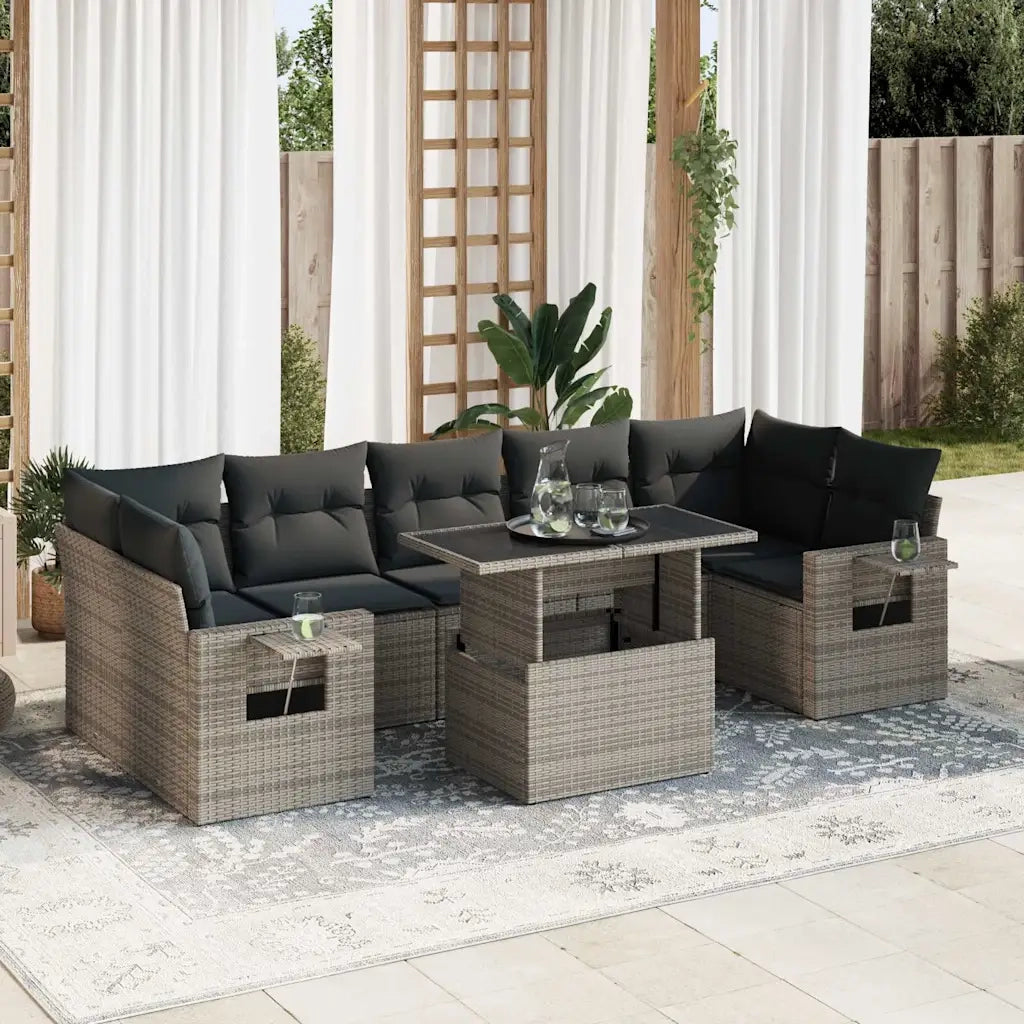 Set Divano da Giardino 8 pz con Cuscini Grigio in Polyrattan 3326441