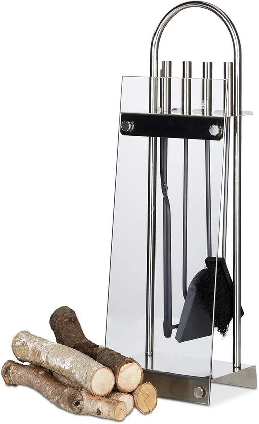 Set di pulizia in acciaio inossidabile 5 pezzi con supporto - rastrello vanga rastrello spazzola - design moderno argento