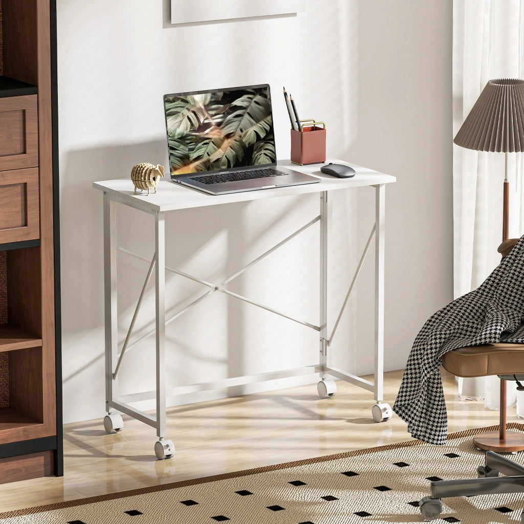 Scrivania pieghevole con ruote ¨C zephmum ¨C bianco 80x40 cm