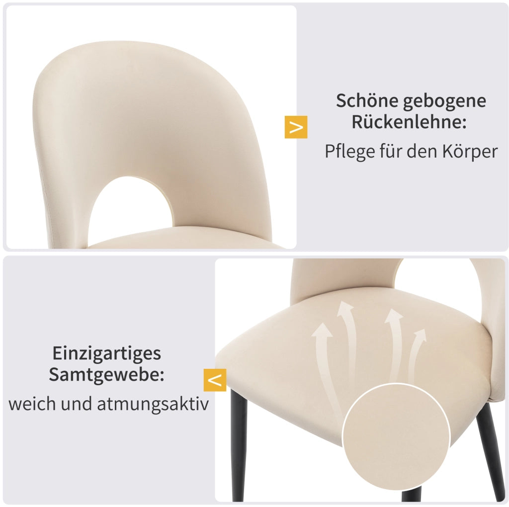 Set da pranzo beige con tavolo MDF e 4 sedie in velluto