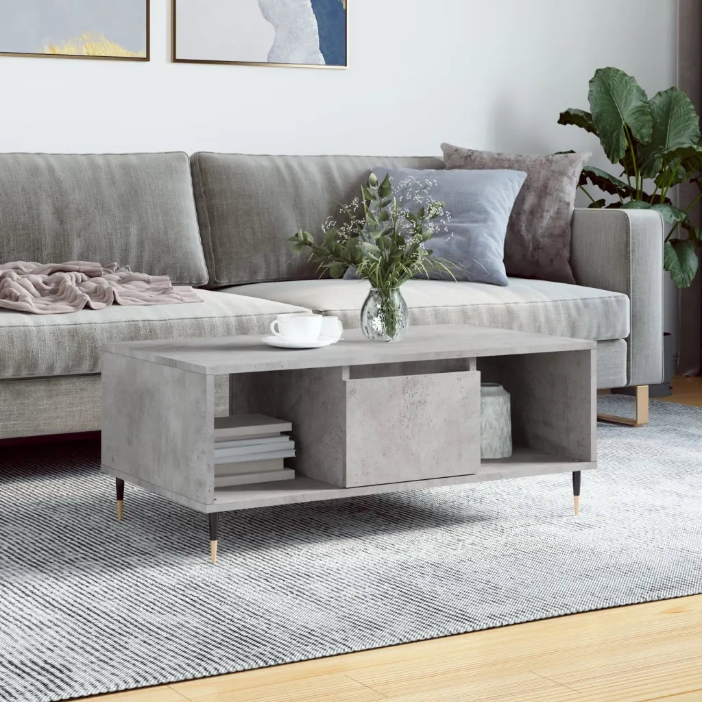 Tavolino Salotto-Tavolino da soggiorno-Tavolo Grigio Cemento 90x50x36,5 cm Legno Multistrato 607447