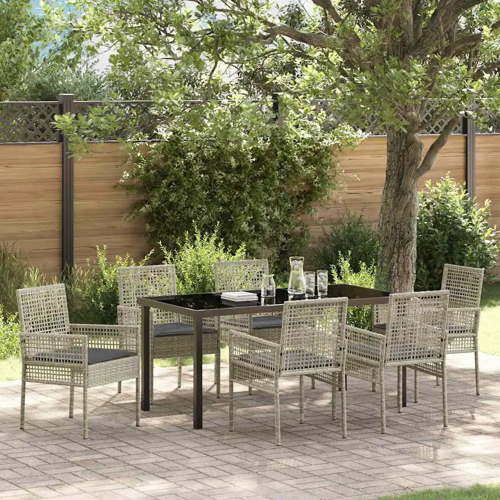Set da Pranzo per Giardino 7 pcs Grigio chiaro polyrattan 3379902