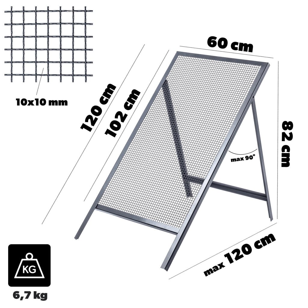 Setaccio da costruzione KADAX per sabbia, terra, muratura, 120x60 cm, ghiaia, maglia 10 mm