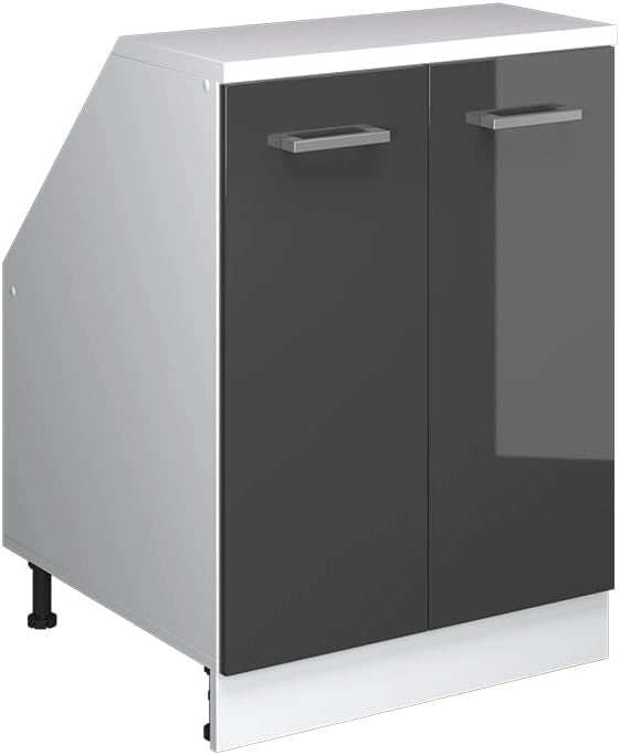Mobile sottotetto Rion, Antracite lucido, 60 x 81.6 cm con 2 porte, carcassa 60 cm profondità, adatto per il salvaspazio sotto tetti spioventi