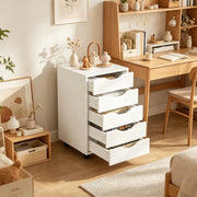 Cassettiera con ruote con 5 cassetti, per ufficio e camera, in legno ingegnerizzato, bianco, 40 × 40 × 66,5 cm