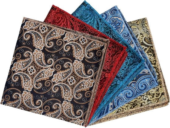 Set di 5 Stoffe per Heren, Fazzoletti in Pochette, Asciugamano per Mano con Motivo Orientale, 23 x 23 cm, Regalo Perfetto per Padre, Compagno o Amico