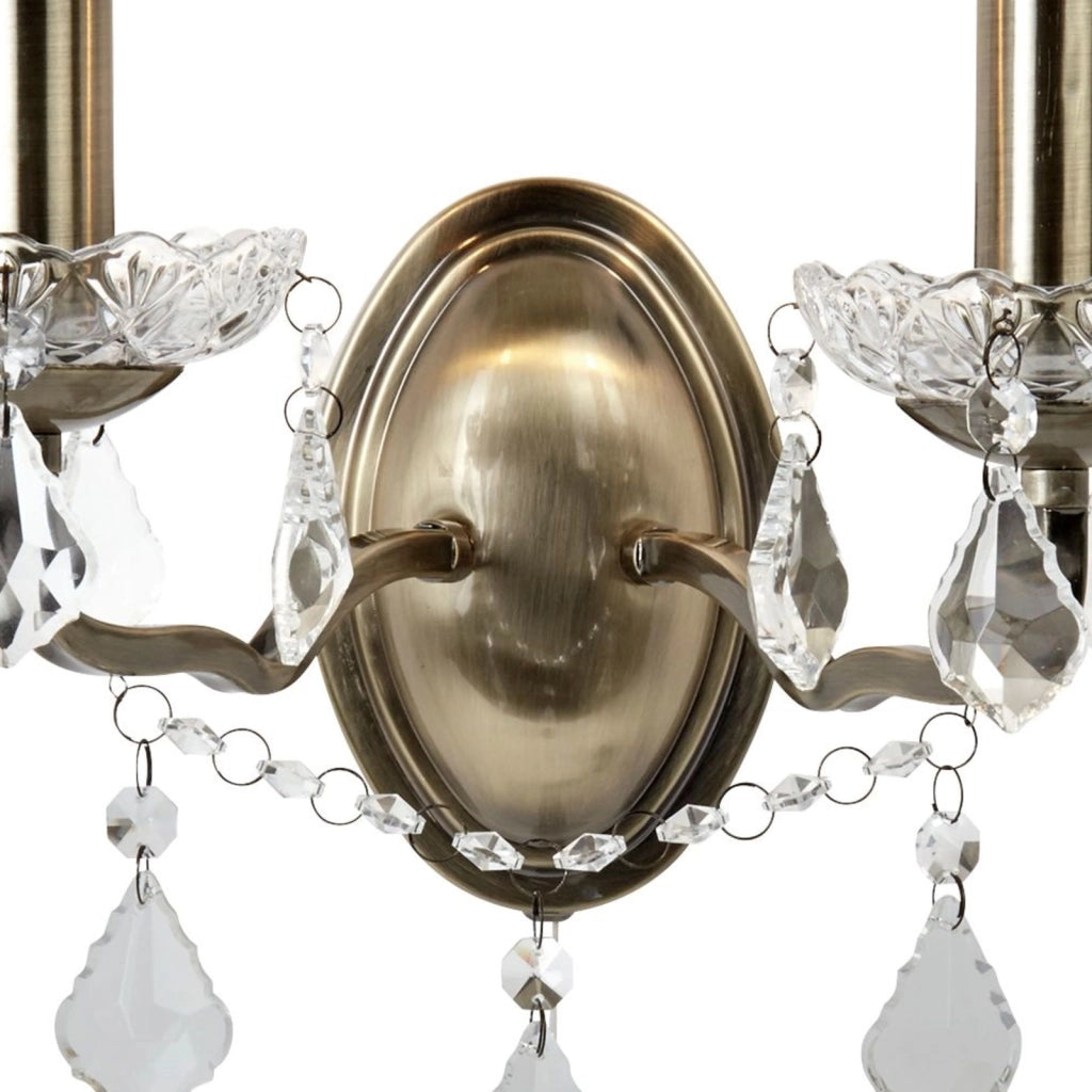 Applique Classica Parigi Acciaio Ottone Vetro Trasparente 2 Luci E14