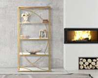 Libreria Glamy 90x38x180 cm in Ferro MDF e Specchio Oro