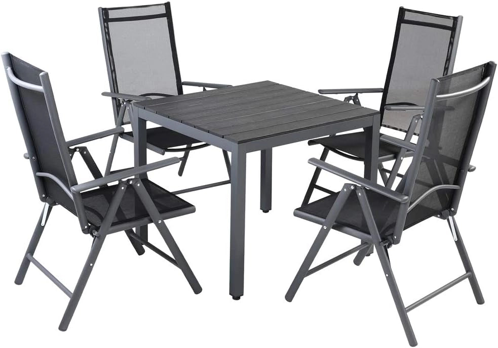 Tavolo e Sedie da Giardino Alluminio 4 +1 Tavolo WPC 80x80 cm Mobili Esterno Grigio