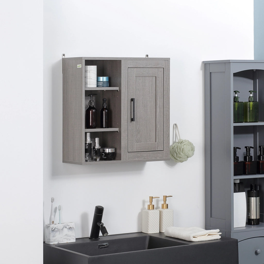 Mobile Bagno Sospeso con 3 Ripiani e Anta ¨C Zephmum ¨C Grigio 48x20x50 cm