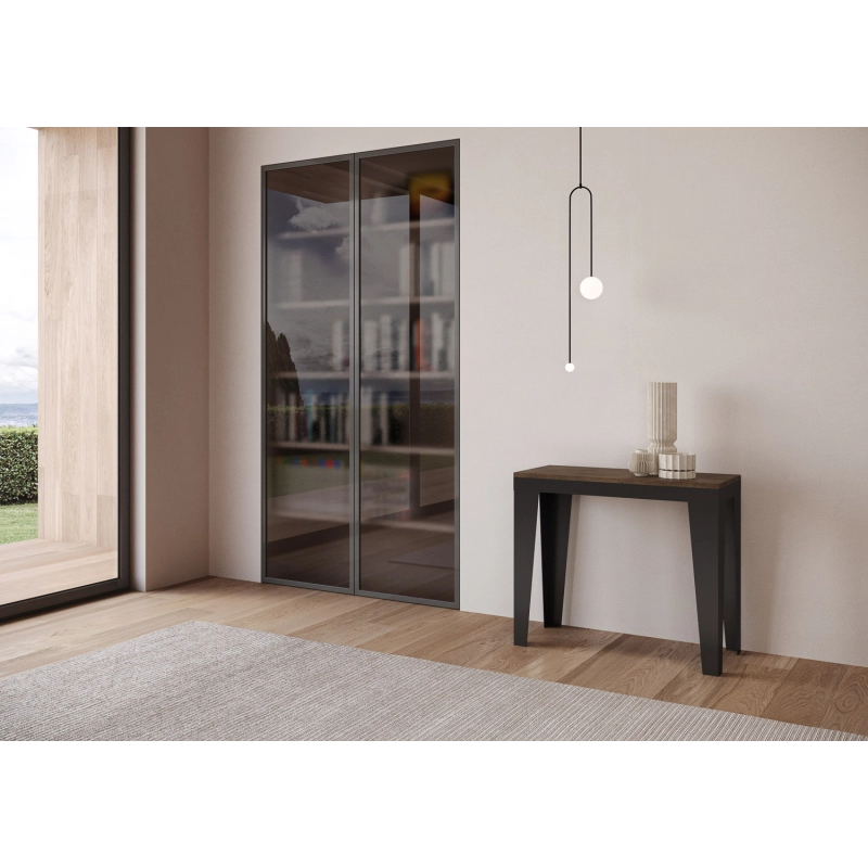 Consolle allungabile 90x40/196 cm Flame Small Evolution telaio Antracite - Noce