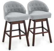 Set di 2 Sgabelli da Bar, Sgabelli con Gambe in Legno di Gomma e Schienale Imbottito, Sgabelli da Bar Girevole, Ideale per Bar, Cucina, Soggiorno (Grigio)