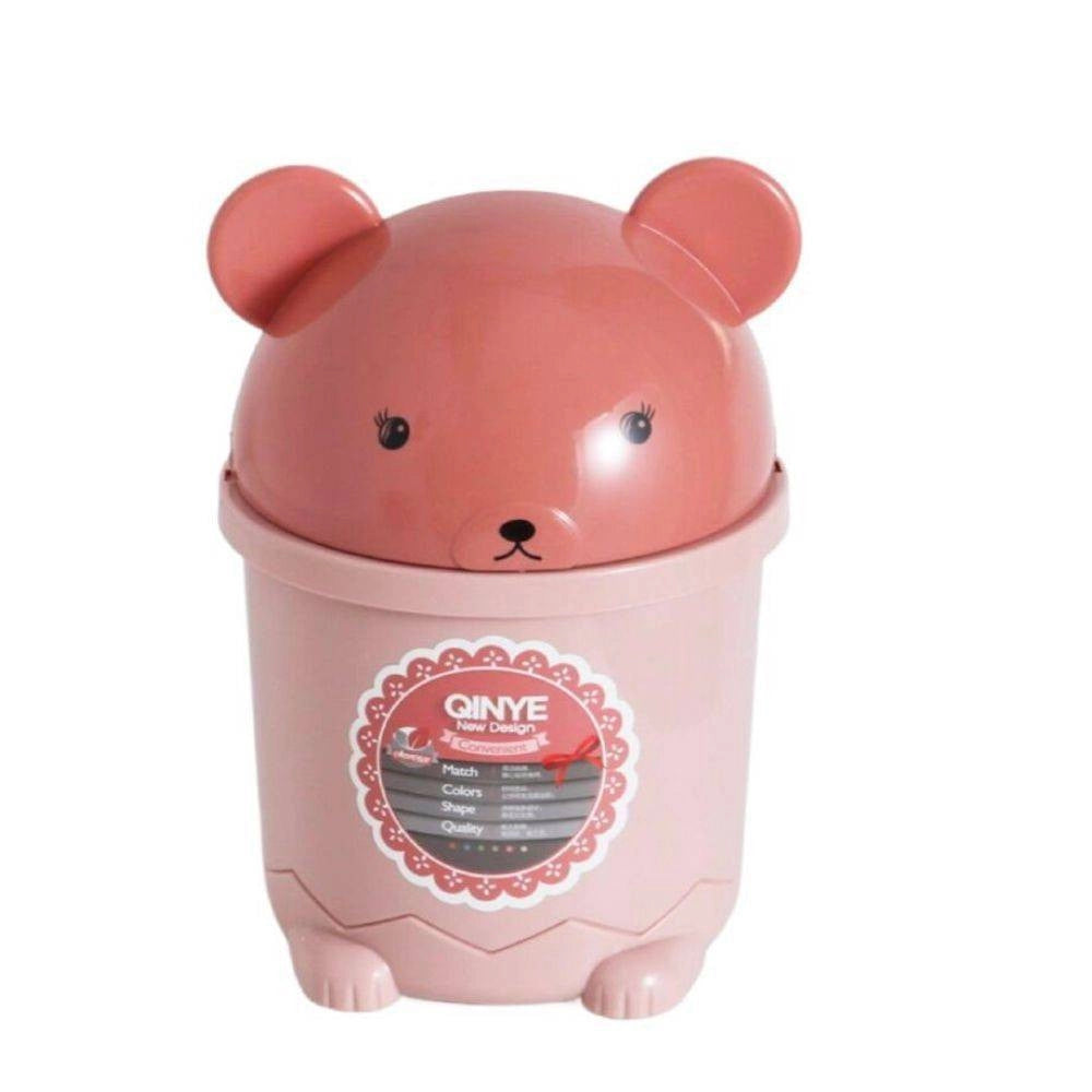 Trade Shop - Pattumiera Rosa Orsetto Ribaltabile Secchio Rifiuti Spazzatura Dim 28x18.5 Cm -