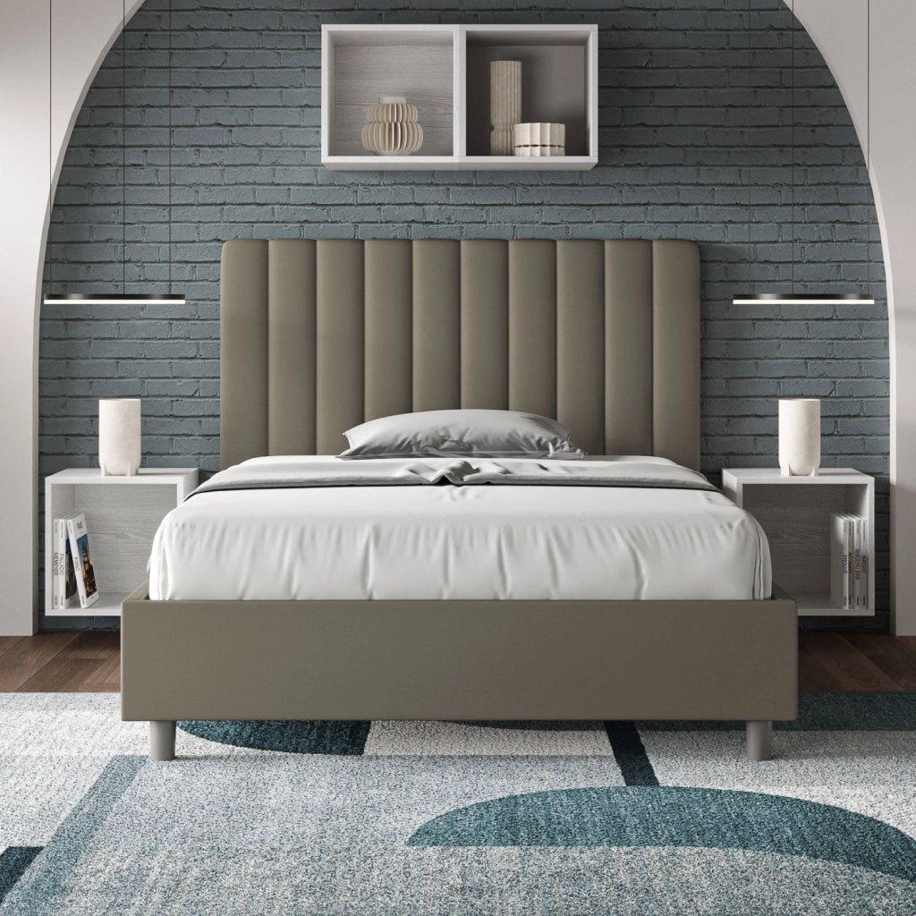 Letto una piazza e mezza senza rete imbottito 120x210 similpelle tortora Agueda