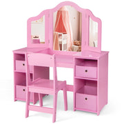 Toeletta da trucco con sgabello per bambini, Set da gioco da principessa con 3 specchi rimovibili 4 contenitori Rosa-Toelette per bimbi